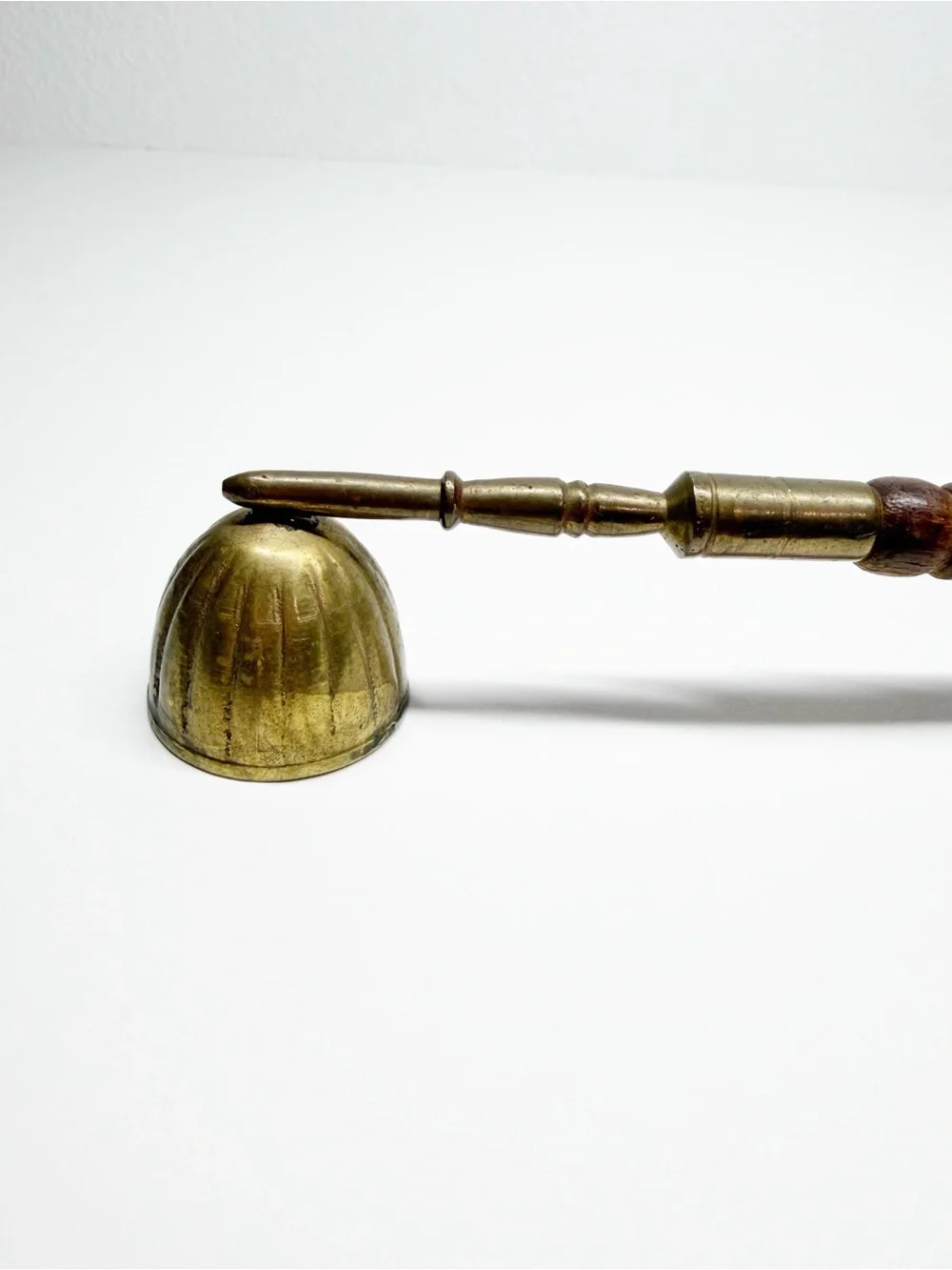 Vintage MCM Brass Wood Handle Candle Snuffer